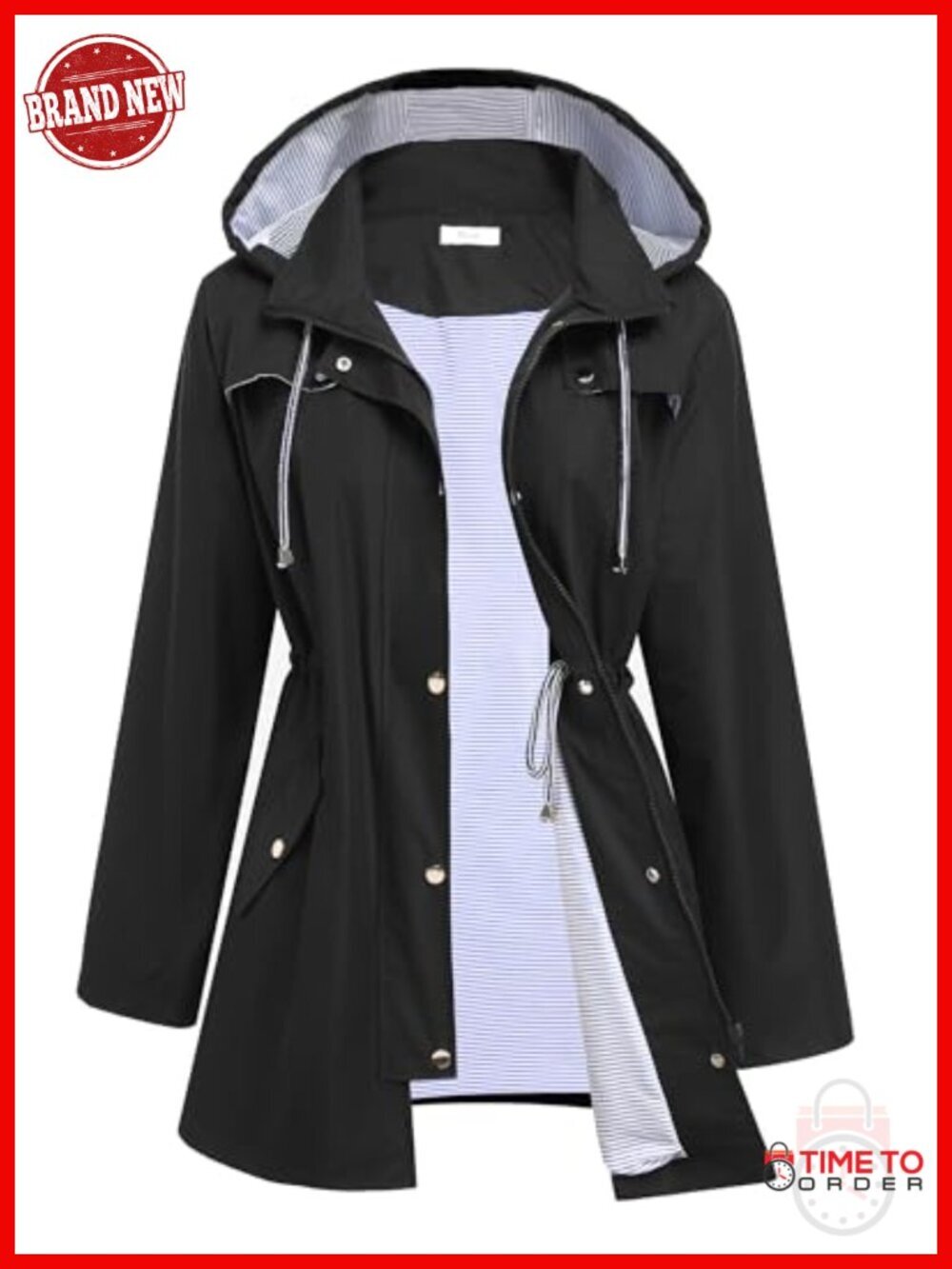 Lightweight Waterproof Rain Jacket Lined Hooded Windbreaker Trench Coat